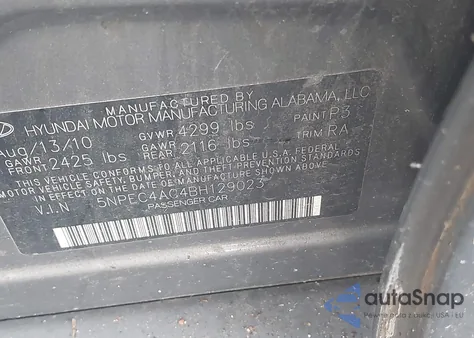 2011 Hyundai Sonata Se from USA, damaged, VIN 5NPEC4AC4BH129023